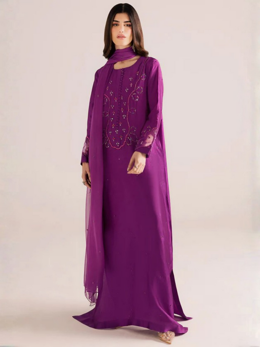 Allure By IH Silver Night Tussel Silk Embroidered Kaftan Set-Moon Drop