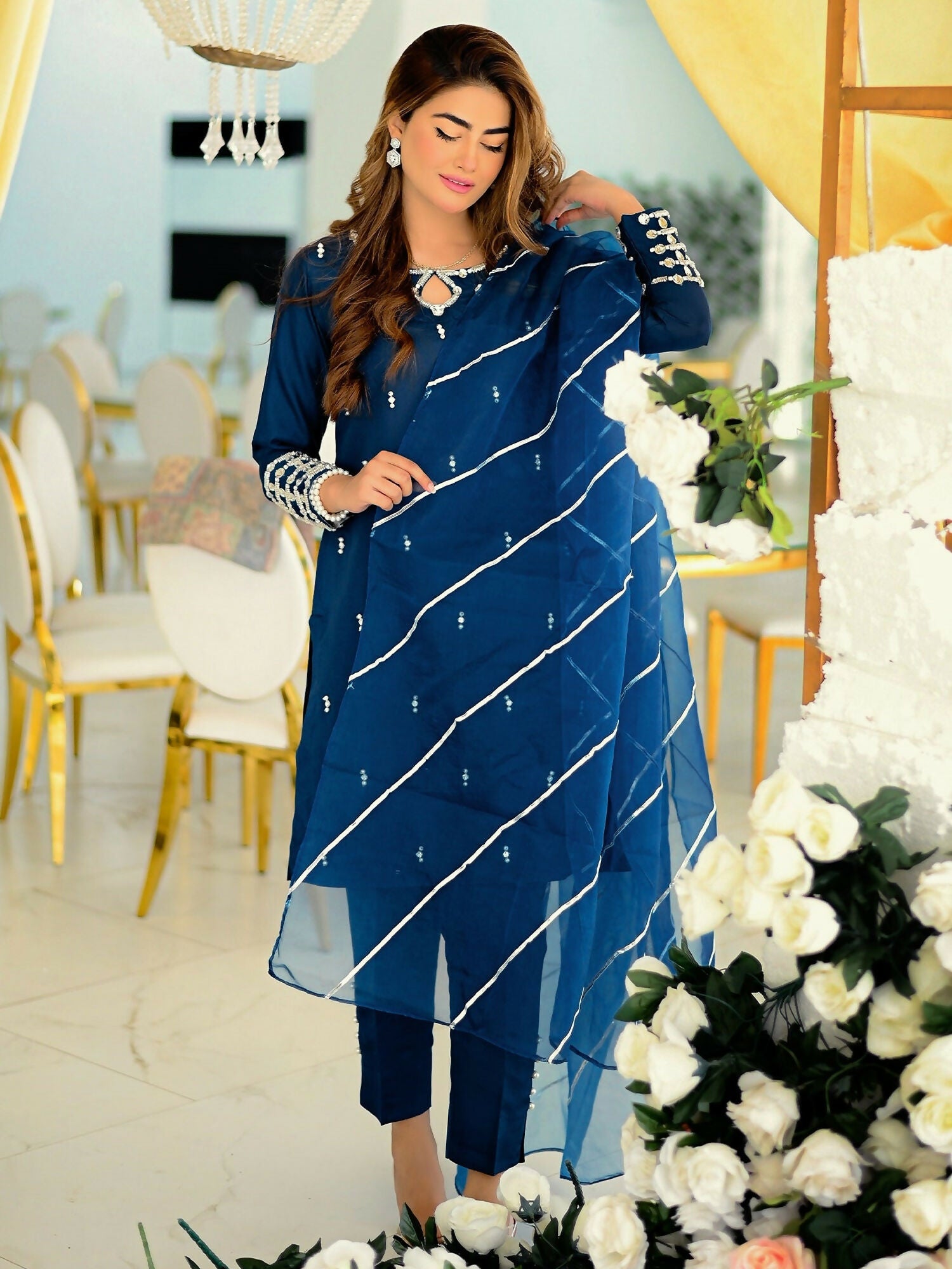 Allure By IH Katan Silk Embellished Stitched 3-Piece Suit-Stardust