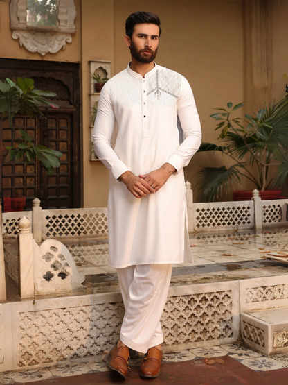 Off-White Fabrich Men Embroidered Wash N Wear Unstitched Shalwar Kameez-GTS-MCE-006