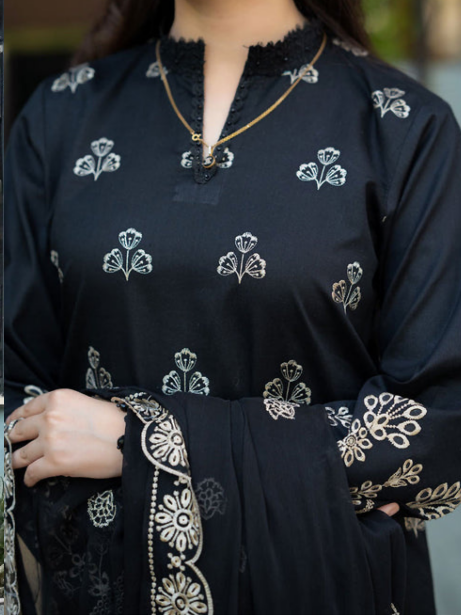 Tawakal Closet Cotton Embroidered Stitched 3-Piece Suit-Black
