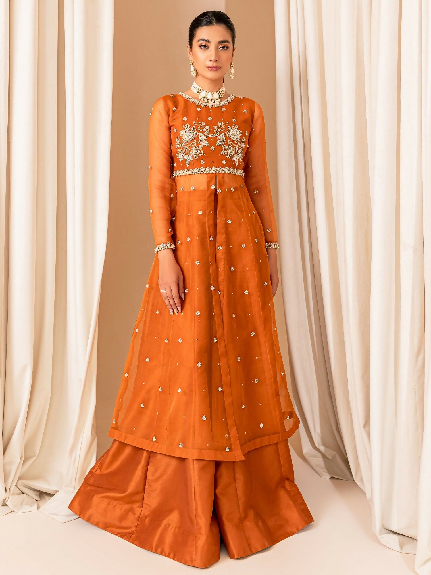 Allure By IH Luxe Formals Organza Embellished Lehenga-Coco