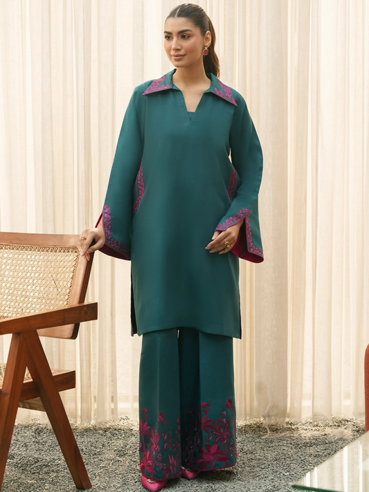 Mannat Clothing Suave Edit Raw Silk Embroidered Co-Ord Set-Flora