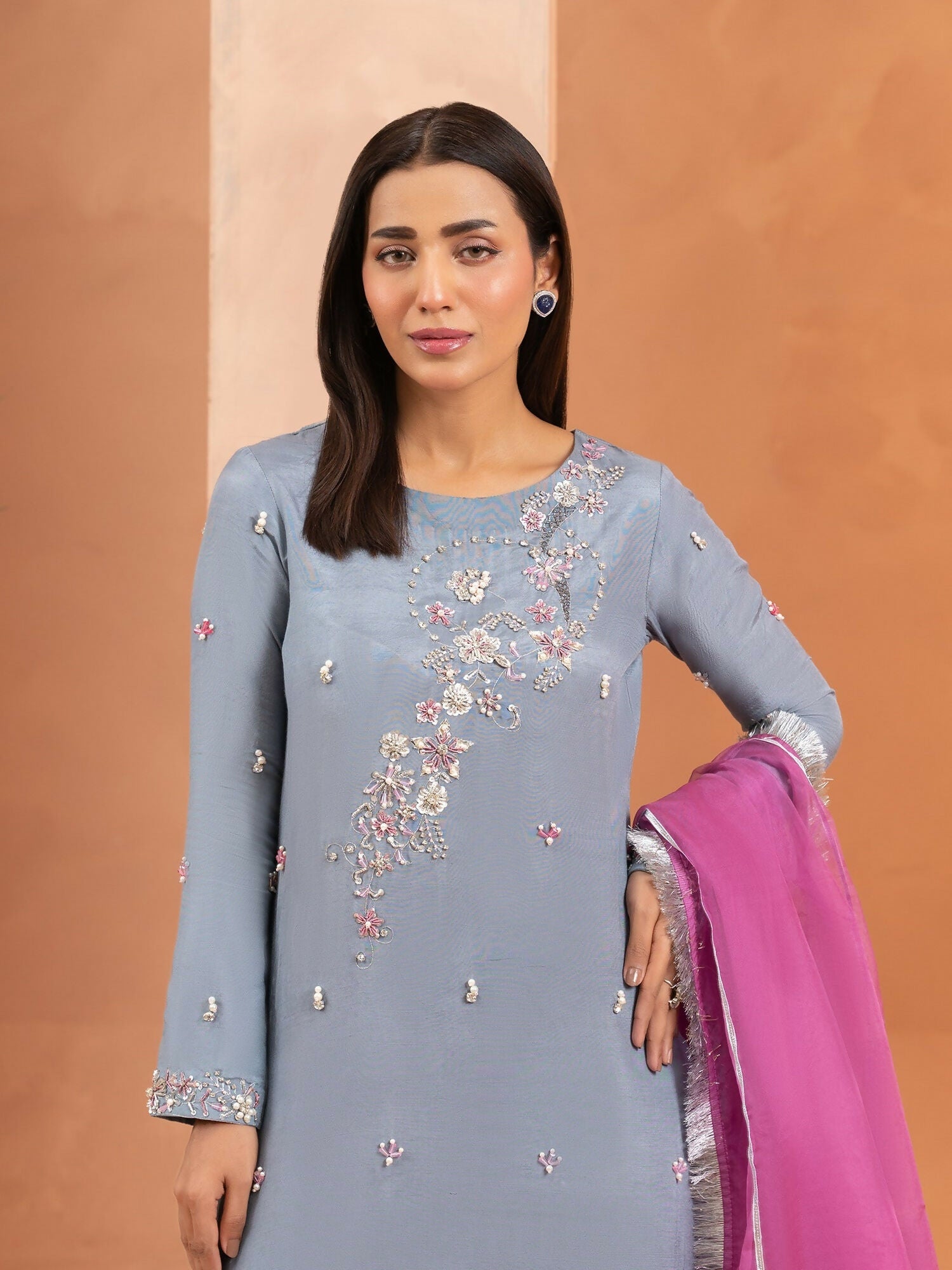 Allure By IH Luxury Pret Raw Silk Embellished Stitched 3-Piece Suit-Zade