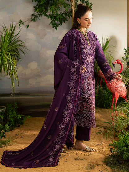 Mahnur Kaia Slub Linen Embroidered Stitched 3-Piece Suit-K- 01