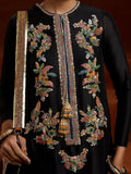 Hussain Rehar Luxury Pret'23 Raw Silk Embellished Stitched 3-Piece Suit-Negra