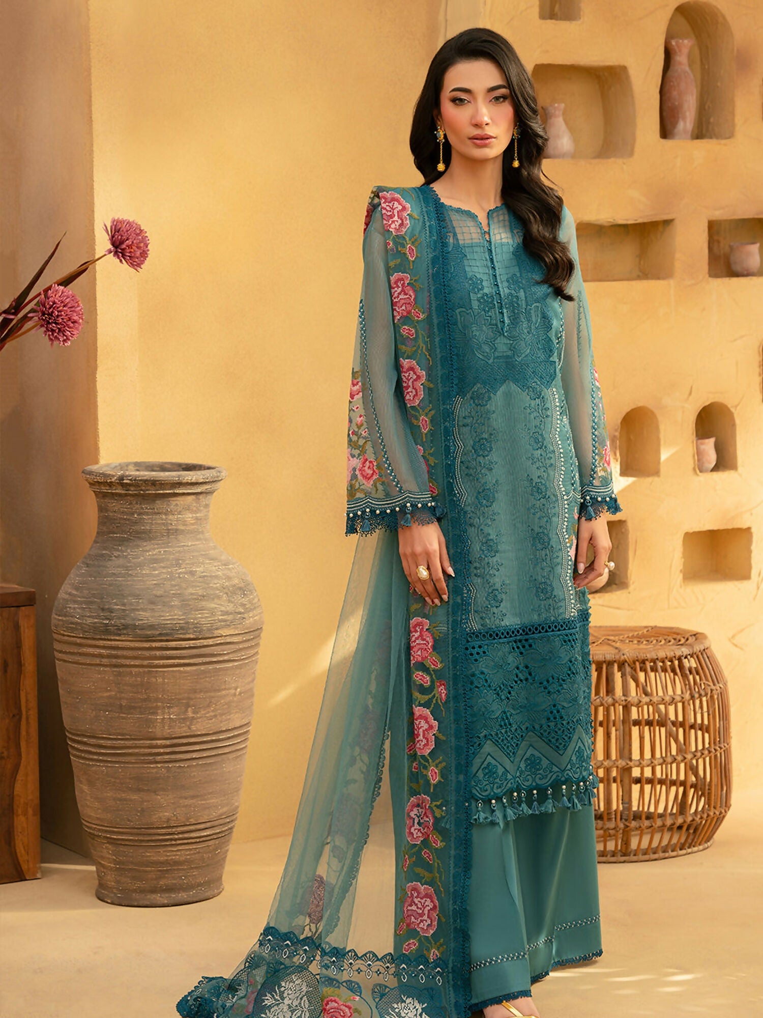 Joolie By Saira Rizwan Lawn Organza Embroidered Unstitched 3-Piece Suit-Alma-SRL25-12