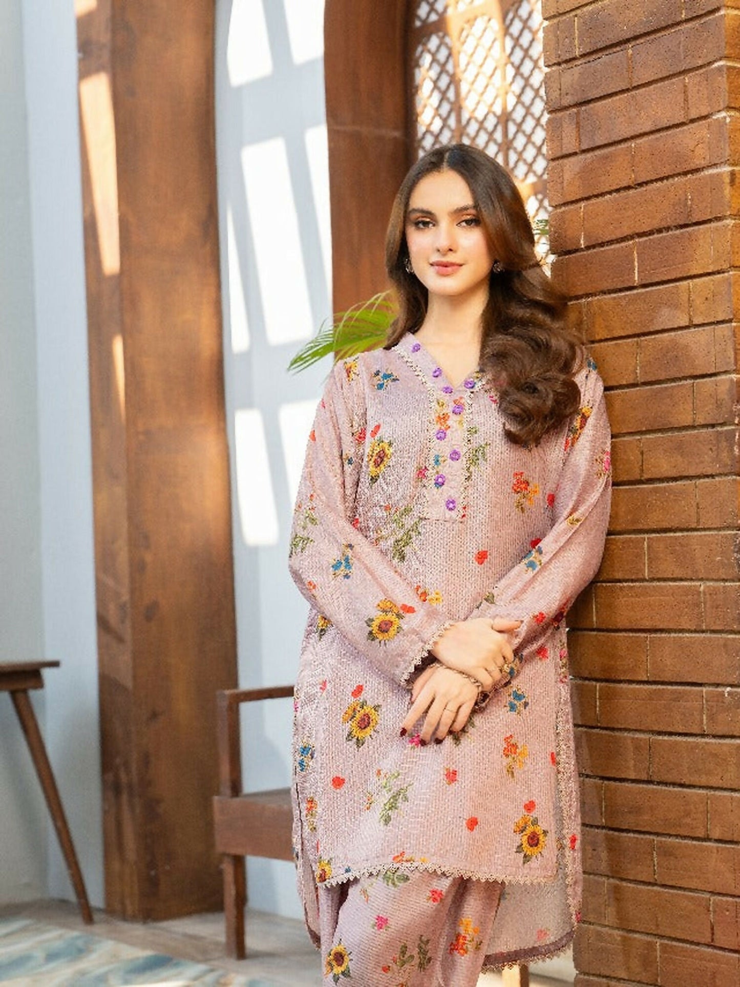 Panache Apparel Fiona SS'25 Dobby Lawn Printed Stitched Suit-Bliss