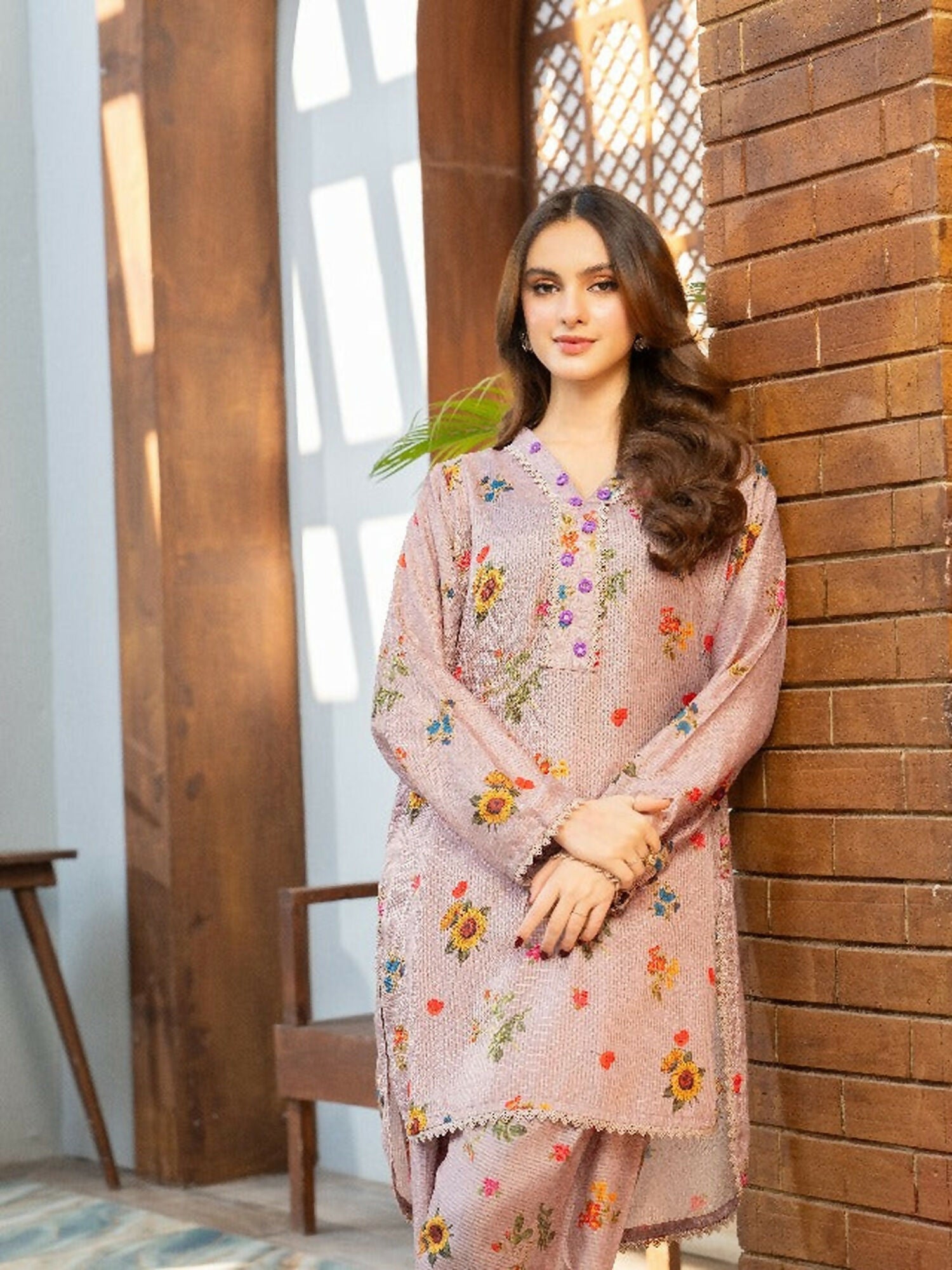 Panache Apparel Fiona SS'25 Dobby Lawn Printed Stitched Suit-Bliss