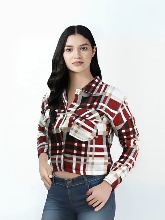 Funky's Women Cropped Plaid Checked Trendy Jacket-14688