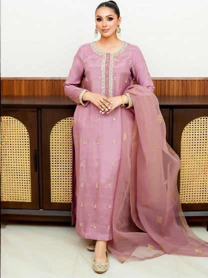 Allure By IH Fashion Calling Raw Silk Embellished Stitched 3-Piece Suit-Dora
