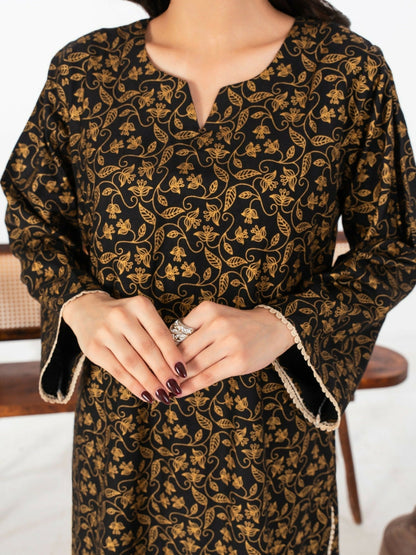 Stylish Collection Enchant Pret Linen Printed Co-Ord Set-Leaf Black