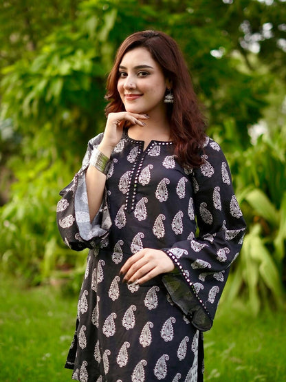 Tehzeeb Libas Linen Printed Stitched 2-Piece Suit-MEHRU