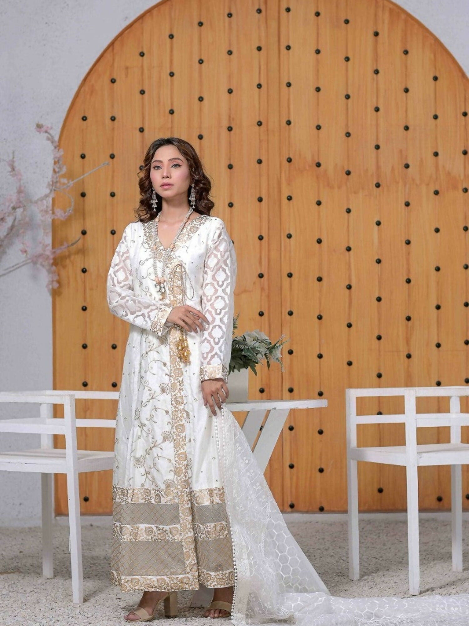 Ruby's Couture Ashiyana Khadi Net Embroidered Pishwas-Agha Jaan