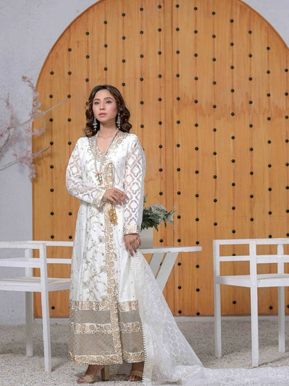 Ruby's Couture Ashiyana Khadi Net Embroidered Pishwas-Agha Jaan