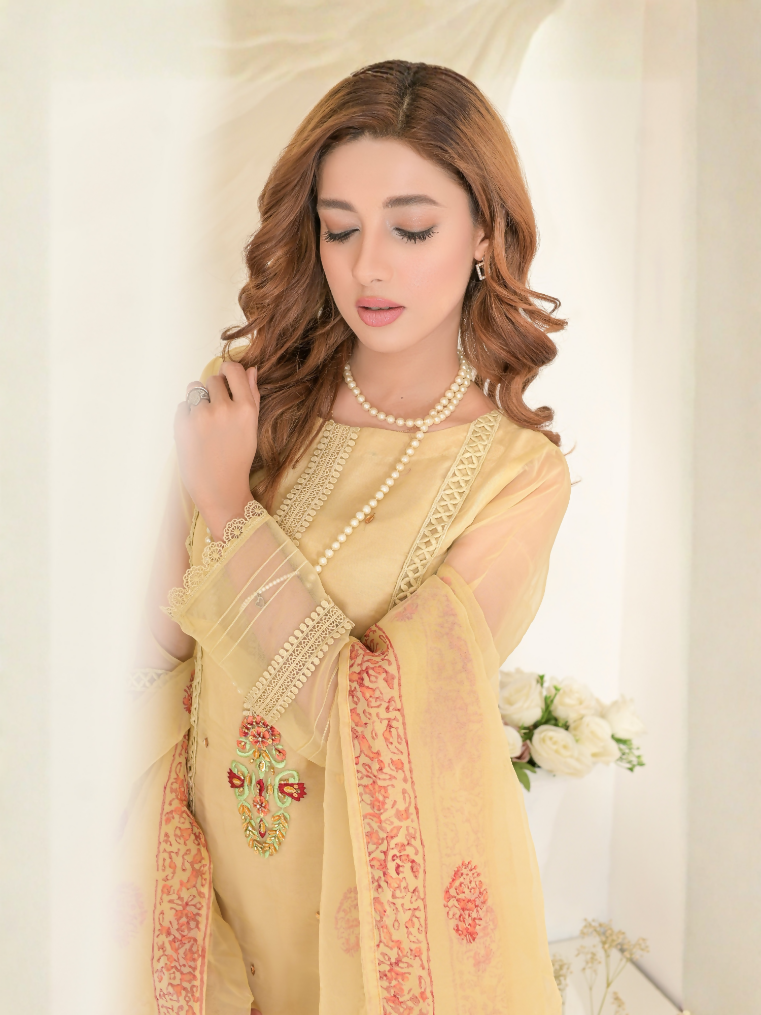 Ruby's Couture Gul-Bahar Organza Embroidered Stitched 3-Piece Suit-Zawiya