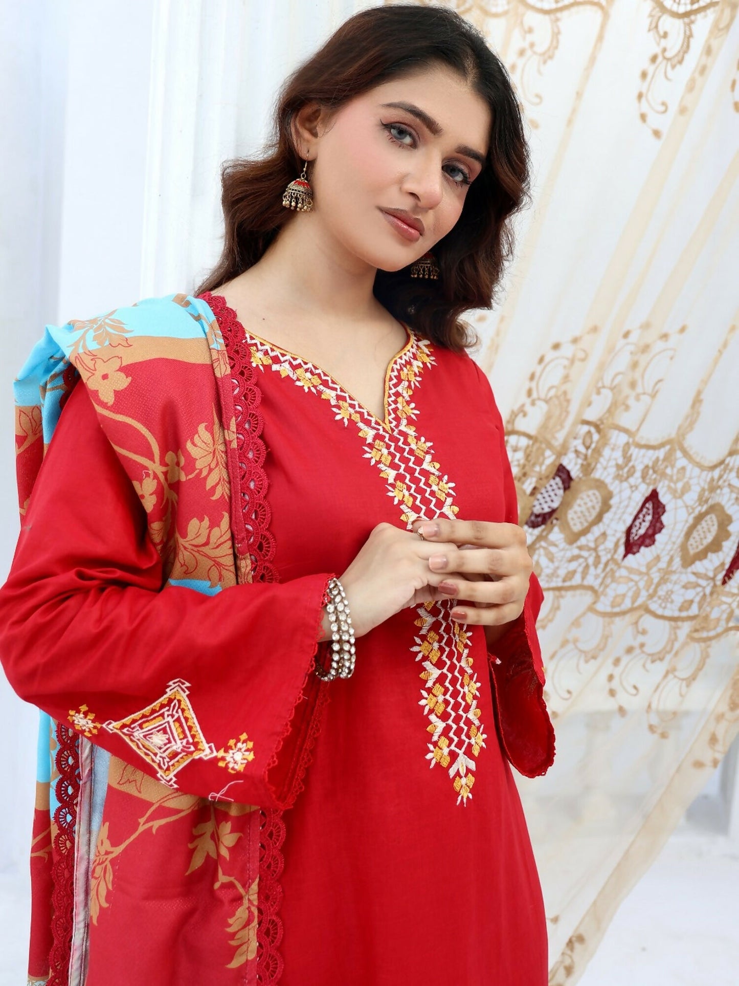 RB Pret & Couture Linen Embroidered Stitched 3-Piece Suit-05