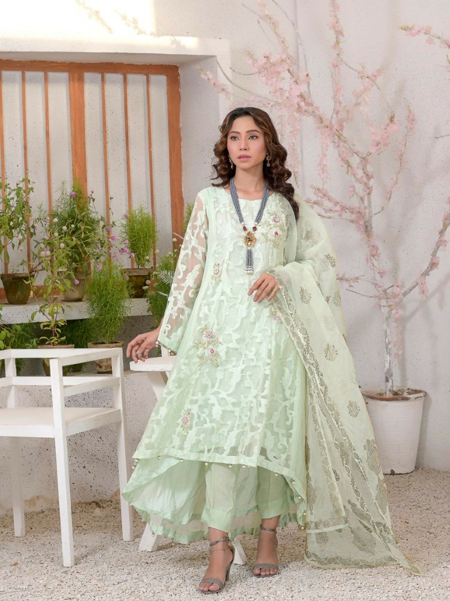 Ruby's Couture Ashiyana Chiffon Embroidered Stitched 3-Piece Suit-Zohra Jabeen