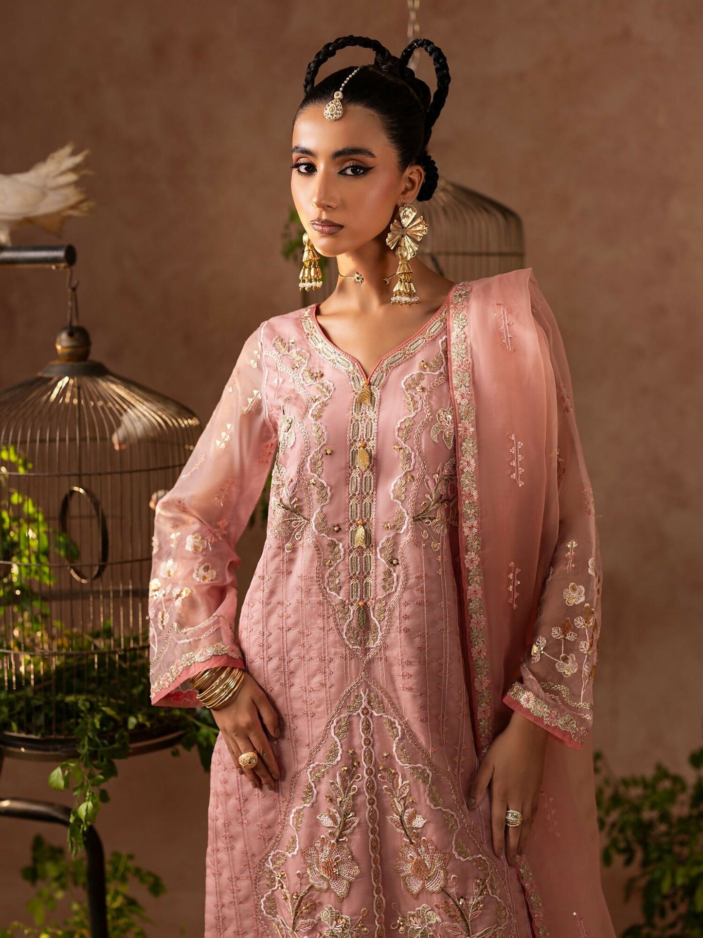 Shurooq Geet Organza Embroidered Stitched 3-Piece Suit-Heer