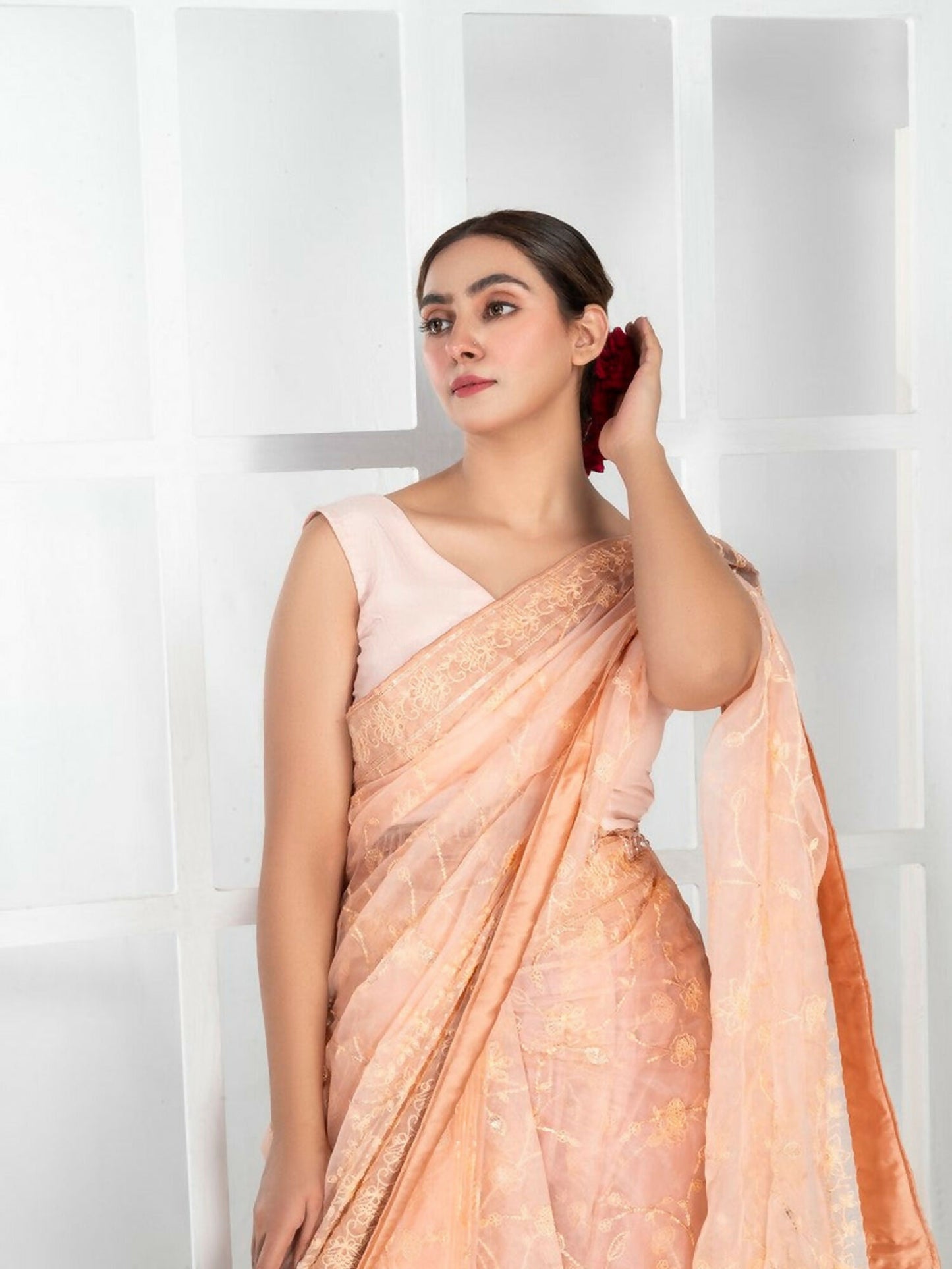 Imran Aftab Lux Winter Wedding Organza Embroidered Unstitched Saree-IASC-31