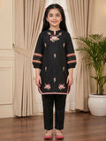 Velvour Girls Cotton Embroidered Co-Ord Set-VG57-Black