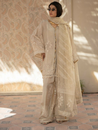 Shiza Hassan Chap Tilak Formals Pure Tusser Silk Embellished Stitched 3-Piece Suit-Carnation