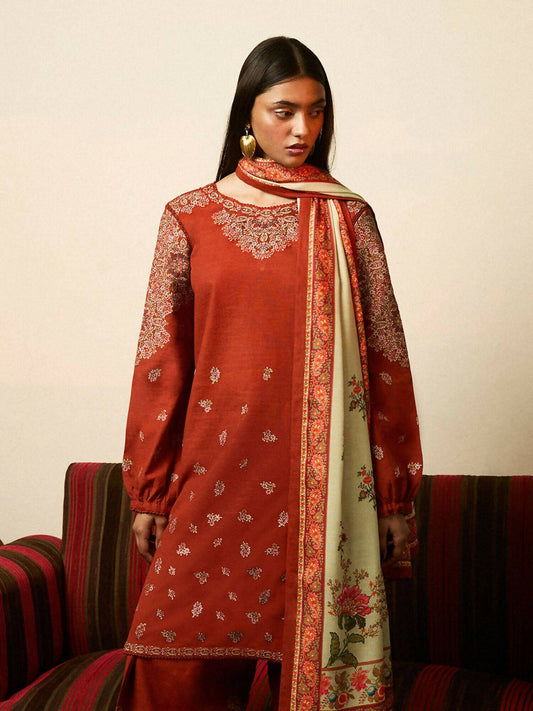 Jugnu by Hussain Rehar Luxury Khaddar Printed Unstitched 3-Piece Suit-Aurelia