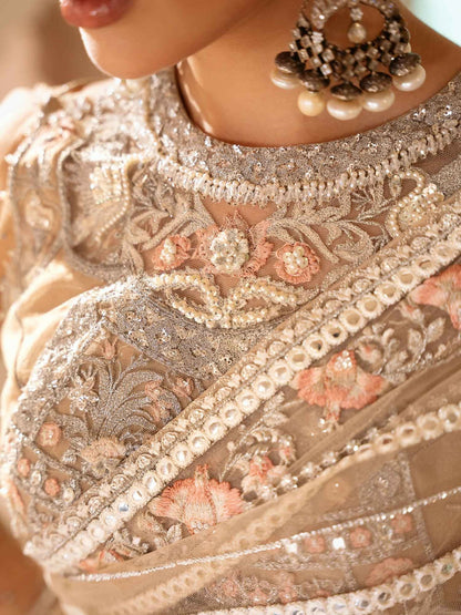 Shiza Hassan Shehnai Bareeze Net Embellished Stitched Saree-Vince