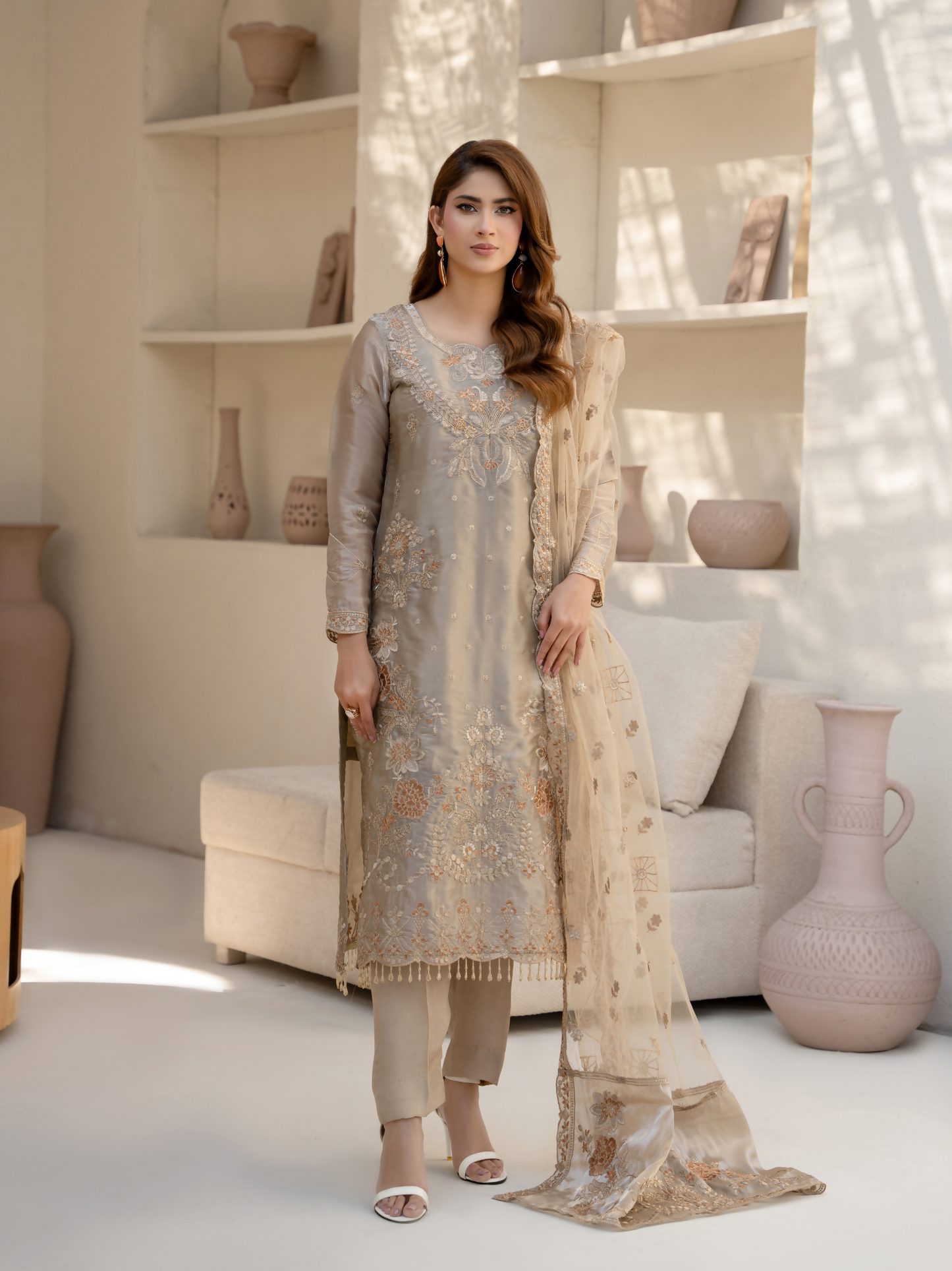 Noori Silk Embroidered Stitched 3-Piece Suit