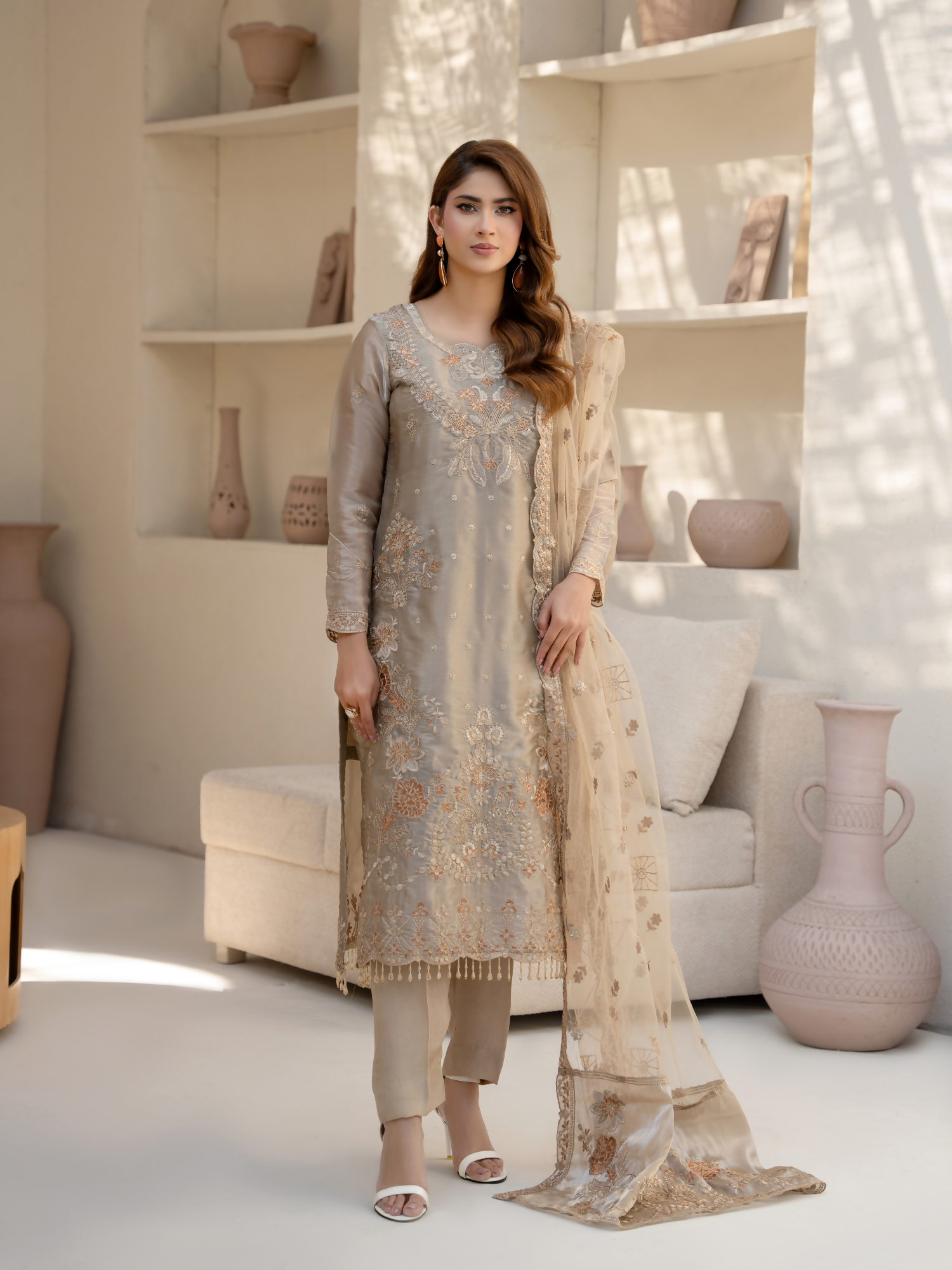 Noori Silk Embroidered Stitched 3-Piece Suit