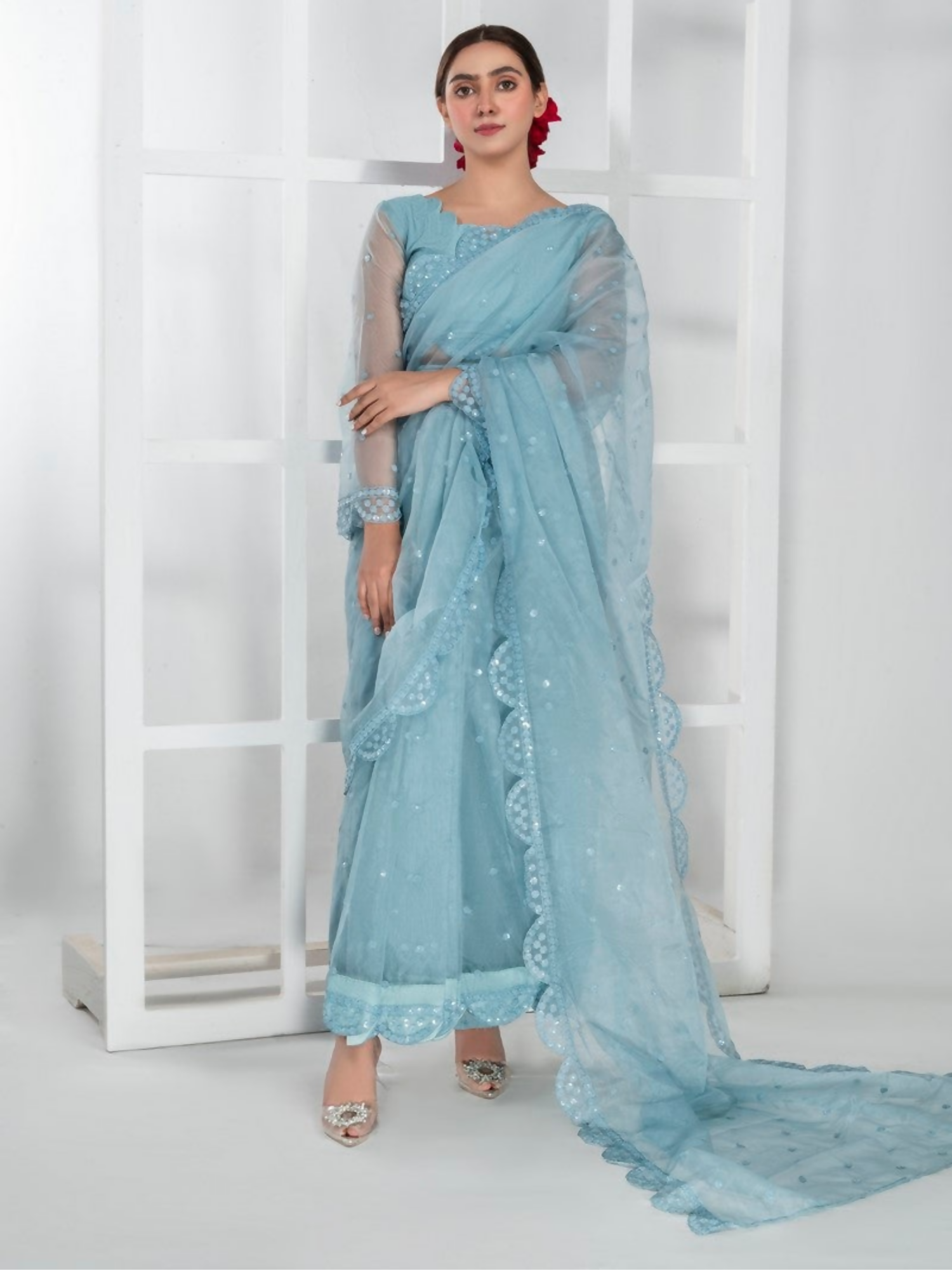 Imran Aftab Lux Winter Wedding Organza Embroidered Unstitched Saree-IASC-29