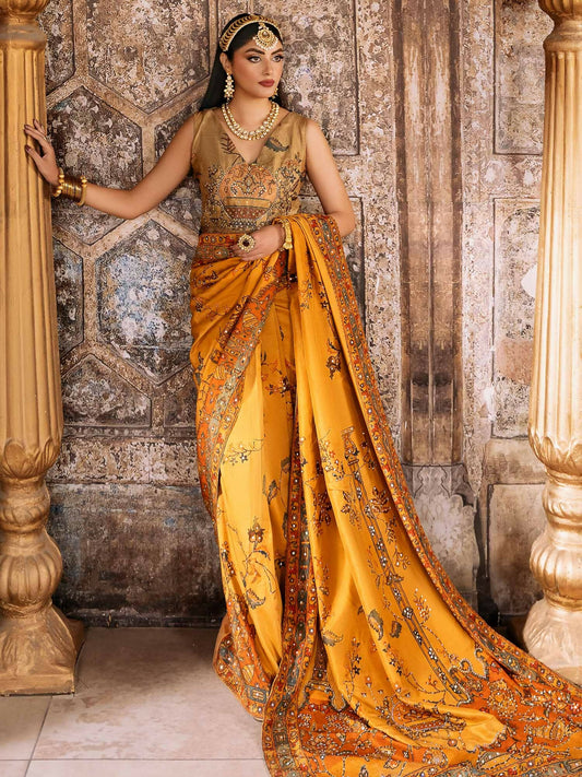 Shiza Hassan Shehnai Blended Silk Embellished Stitched Saree-Amavi