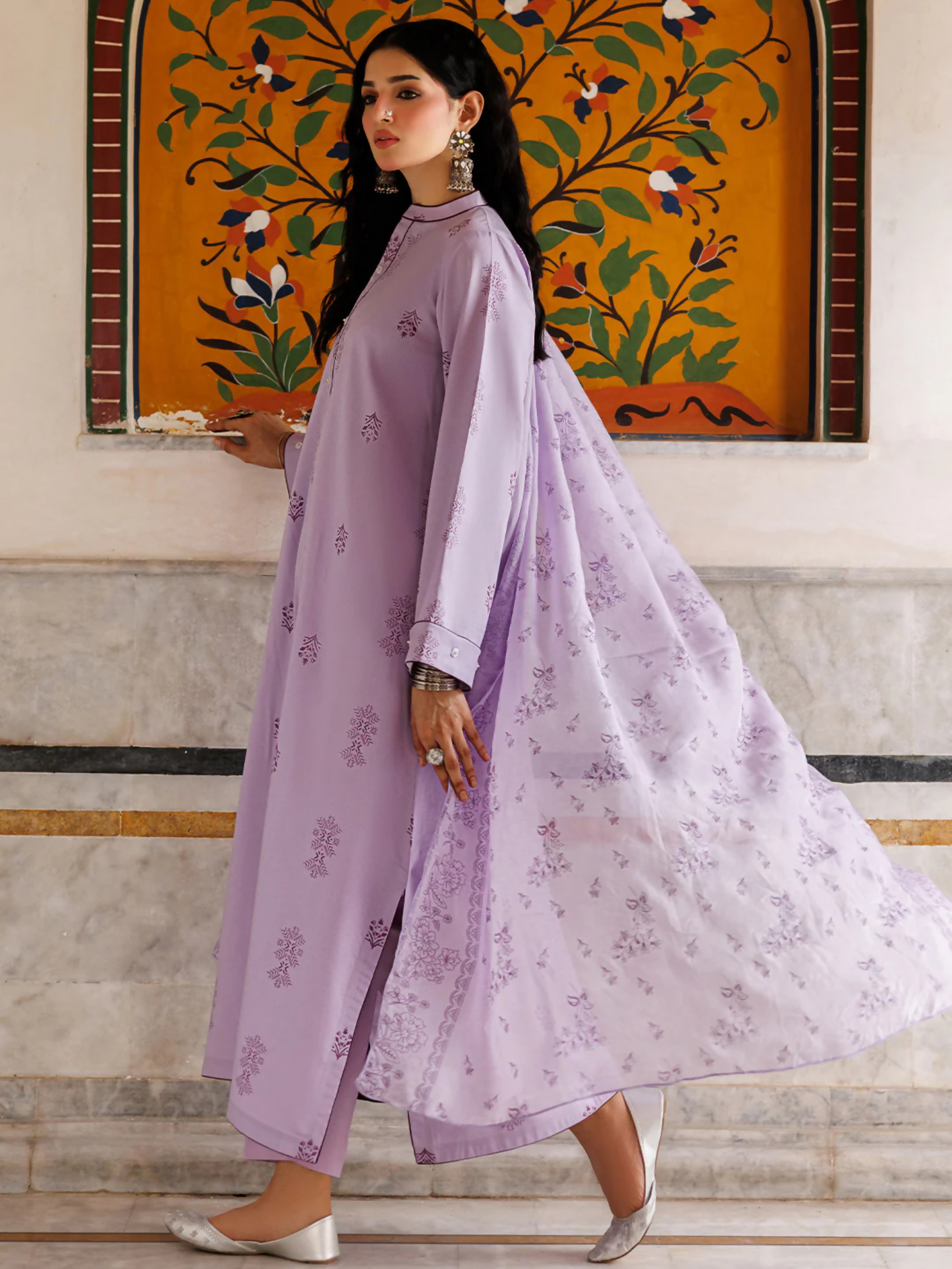 Lilac Panache Apparel Noor Mahal Cotton Printed Stitched Suit-Mehrzaar