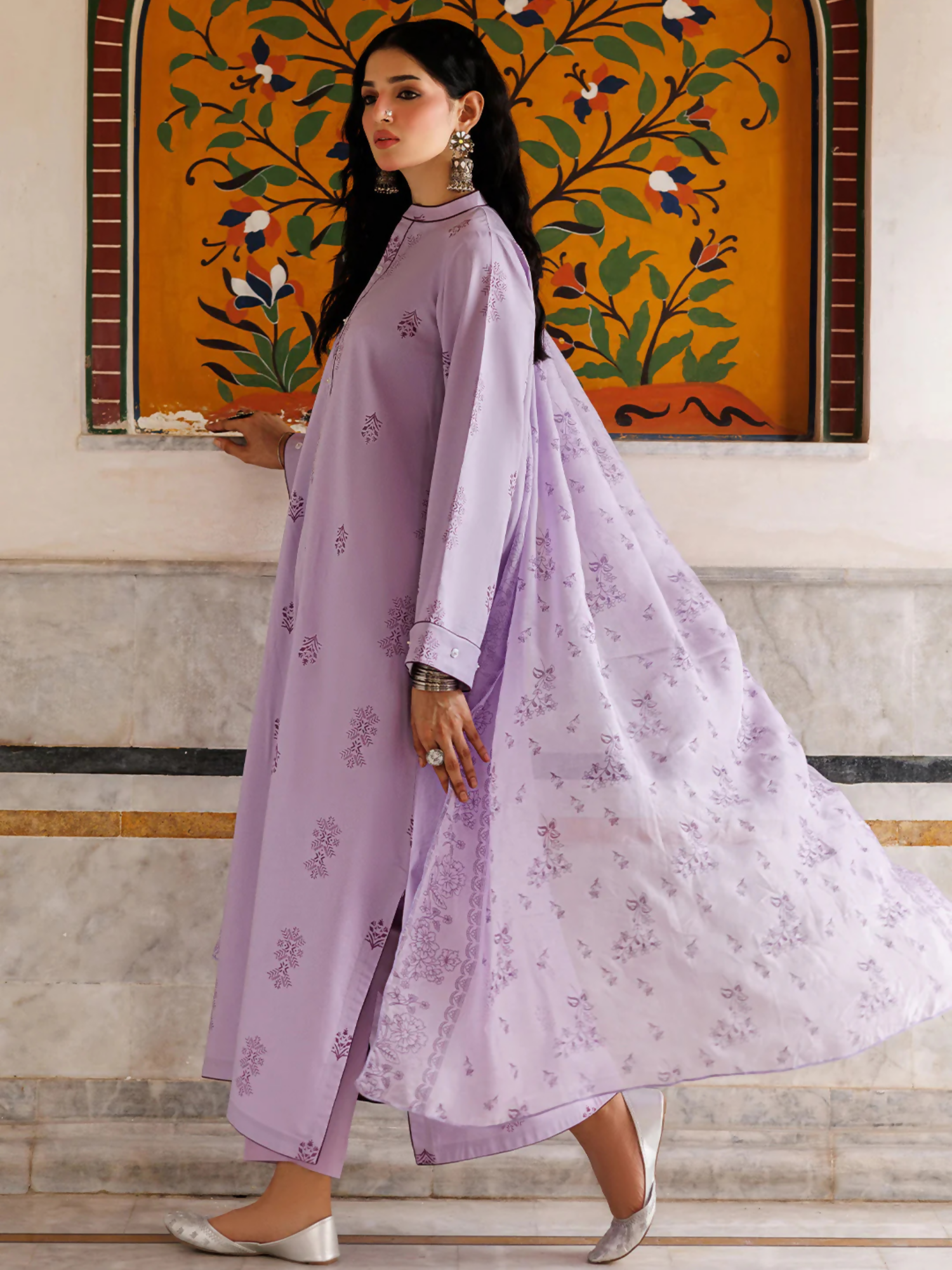 Lilac Panache Apparel Noor Mahal Cotton Printed Stitched Suit-Mehrzaar