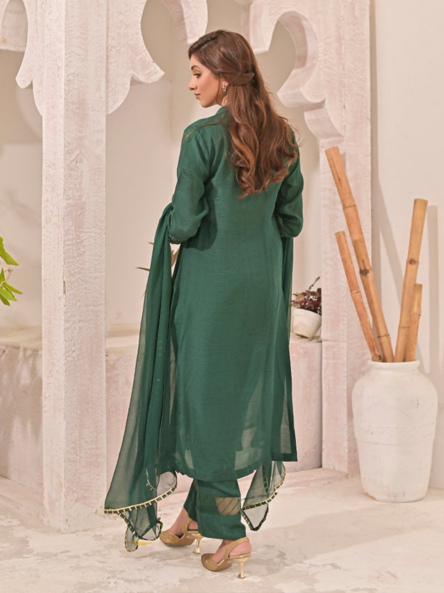 Ruby's Couture Panache Raw Silk Embroidered Stitched 3-Piece Suit-Mishka