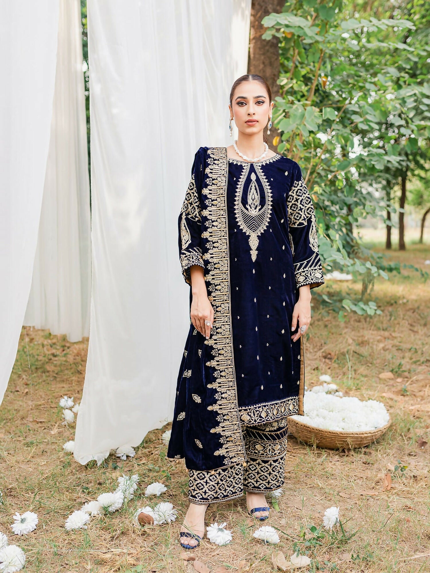 Panache Apparel Velvet Edit Micro Velvet 9000 Embroidered Stitched Suit-Zircon