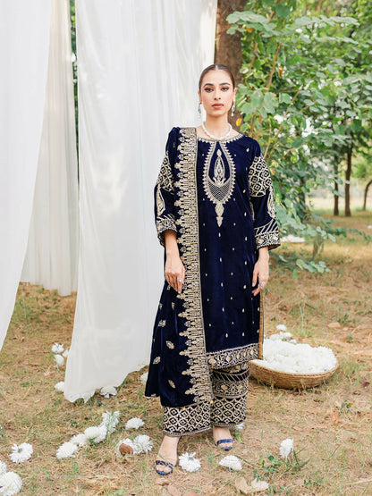 Panache Apparel Velvet Edit Micro Velvet 9000 Embroidered Stitched Suit-Zircon