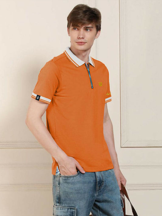 Jupiter Aestival Zip Neck Polo for Men featuring a tipped collar, zip neck design, and embroidered logo on left chest, crafted from a soft cotton-viscose blend in premium quality