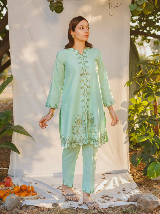 MAK Fashion Dobby Lawn Embroidered Co-Ord Set-Aura