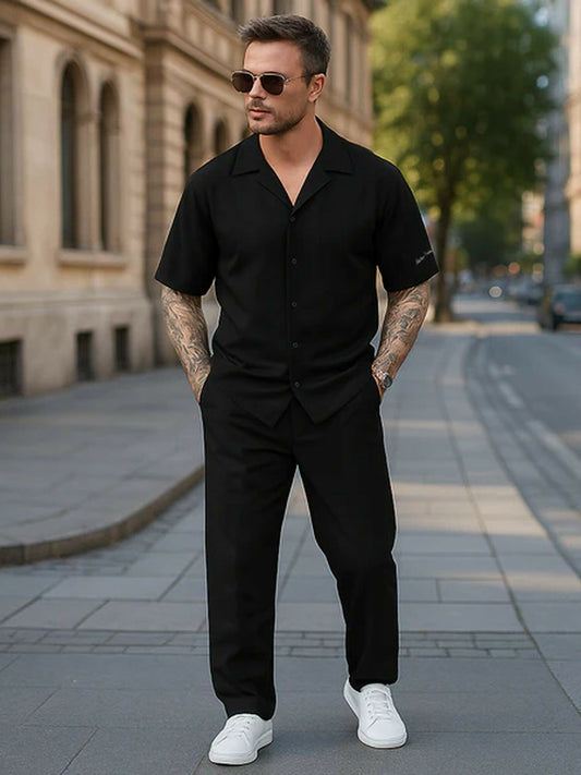 Black Jupiter Plain Lux Fit Celebrity French Pique Coord Set-15165