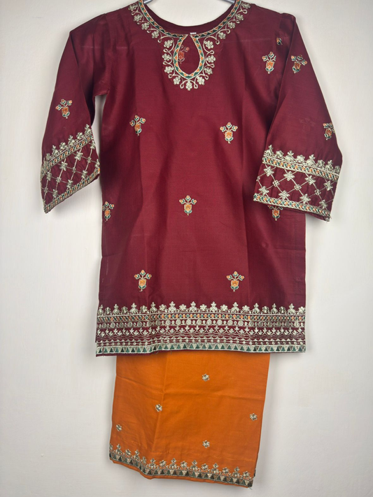 Maroon Bin Shaukat Pima Lawn Embroidered Stitched 2-Piece Suit