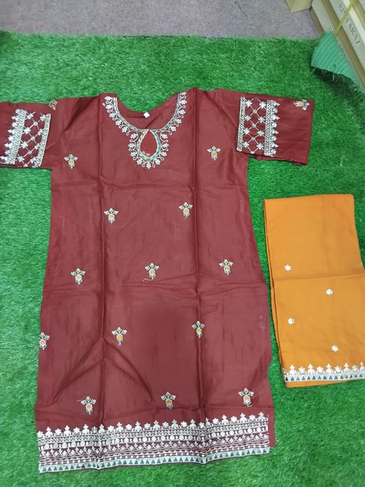 Maroon Bin Shaukat Pima Lawn Embroidered Stitched 2-Piece Suit