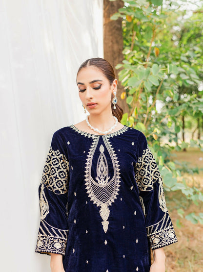 Panache Apparel Velvet Edit Micro Velvet 9000 Embroidered Stitched Suit-Zircon