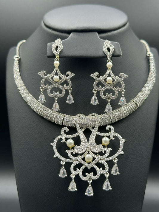 H&A Jewellery One Carat Silver Rhodium Plated Jewellery Set