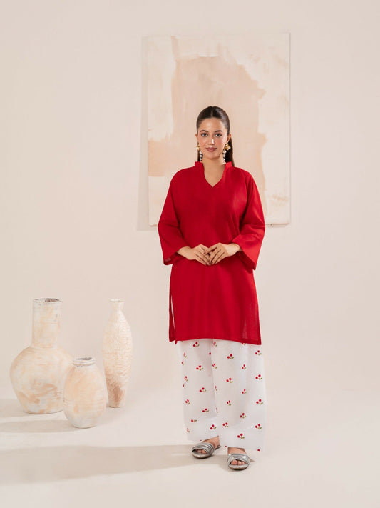 Stylish Collection Luxe Edit Cotton Embroidered Stitched 2-Piece Suit-Cherry Red