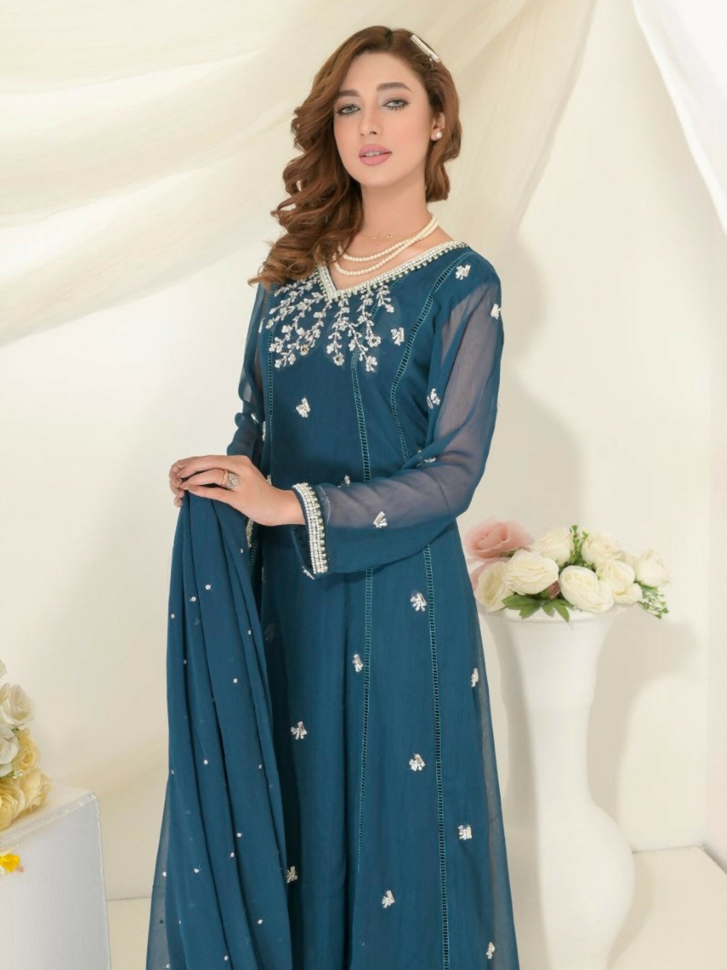 Ruby's Couture Gul-Bahar Chiffon Embroidered Stitched 3-Piece Suit-Kayseria