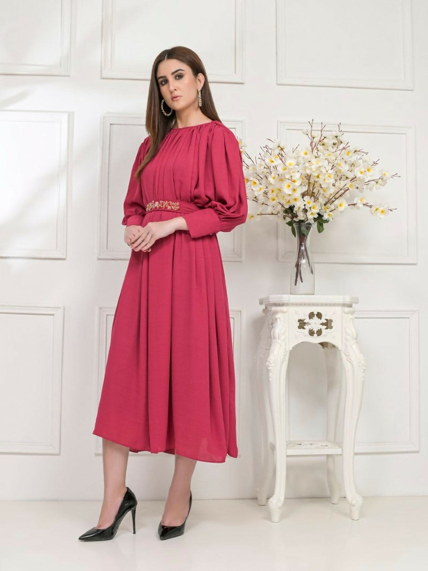Ruby's Couture Basic Element'25 Georgette Dress Set-Melon