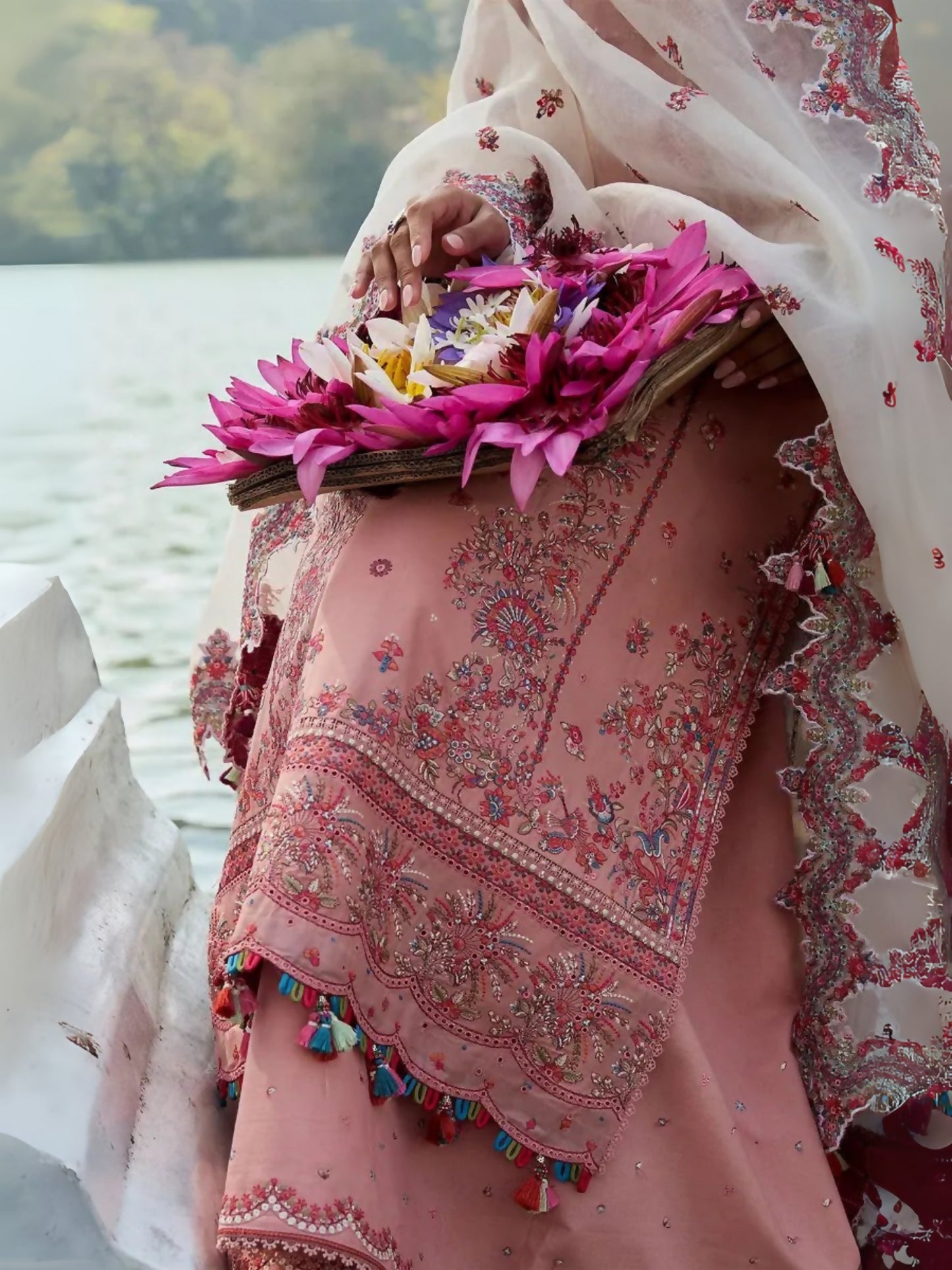 Hussain Rehar Lawn'25 Embroidered Unstitched 3-Piece Suit-Peaar