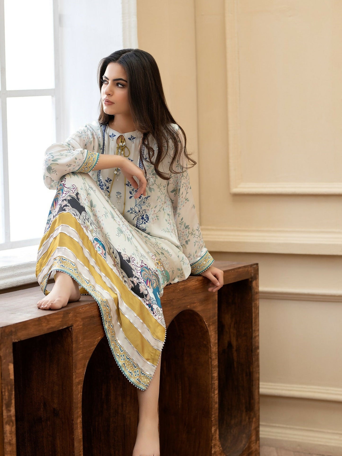 Shiza Hassan Miha Luxury Pret Satin Silk Printed 2-Piece Suit-Izel