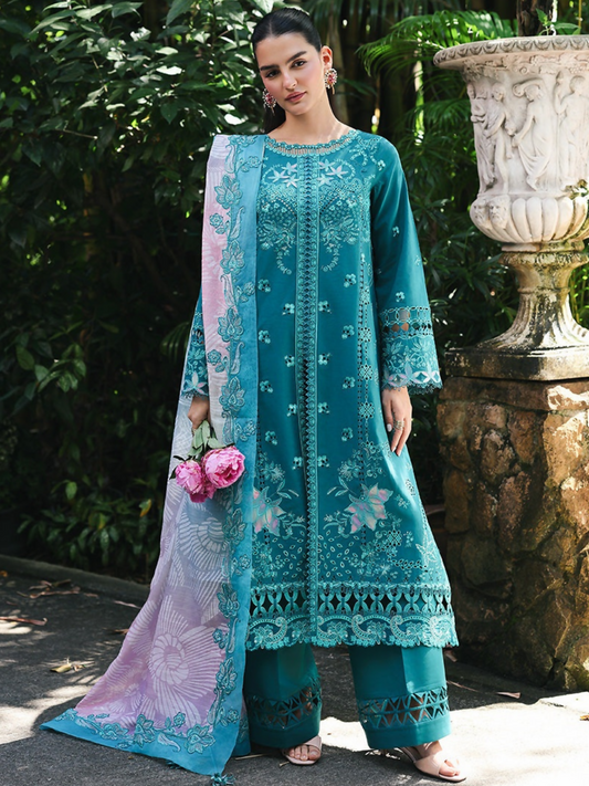 Qalamkar Qline Lawn Drop-1 Embroidered Unstitched 3-Piece Suit-RP-03 Sapphire