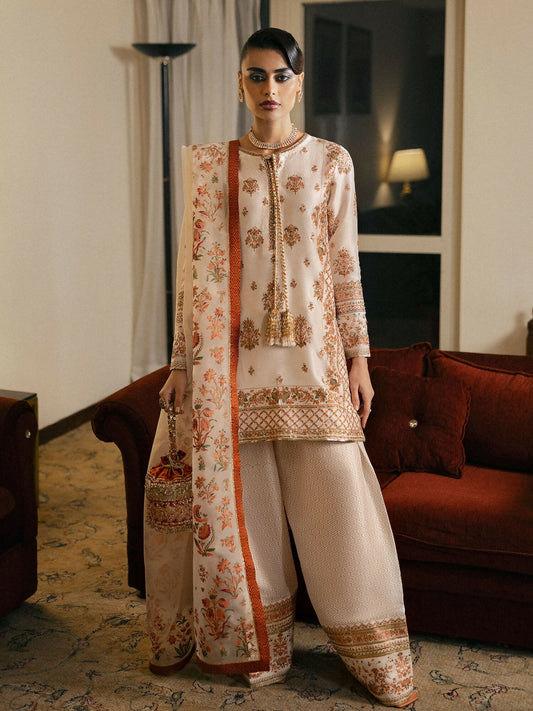Ivory Hussain Rehar BASIC NOT BASIC V Raw Silk Embroidered Stitched 3-Peice Suit-Livid